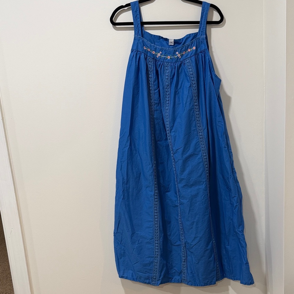 Blue Embroidered Cotton Sundress